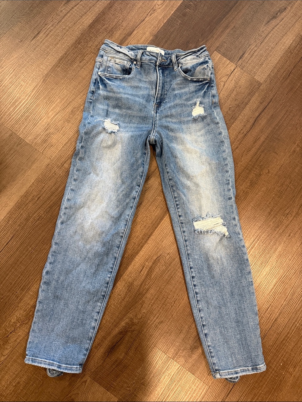 Risen high rise straight fit distressed jeans